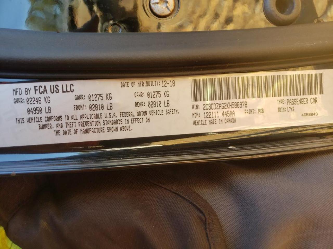 Photo 10 from auction – 2019 DODGE CHALLENGER with VIN 2C3CDZAG2KH586978