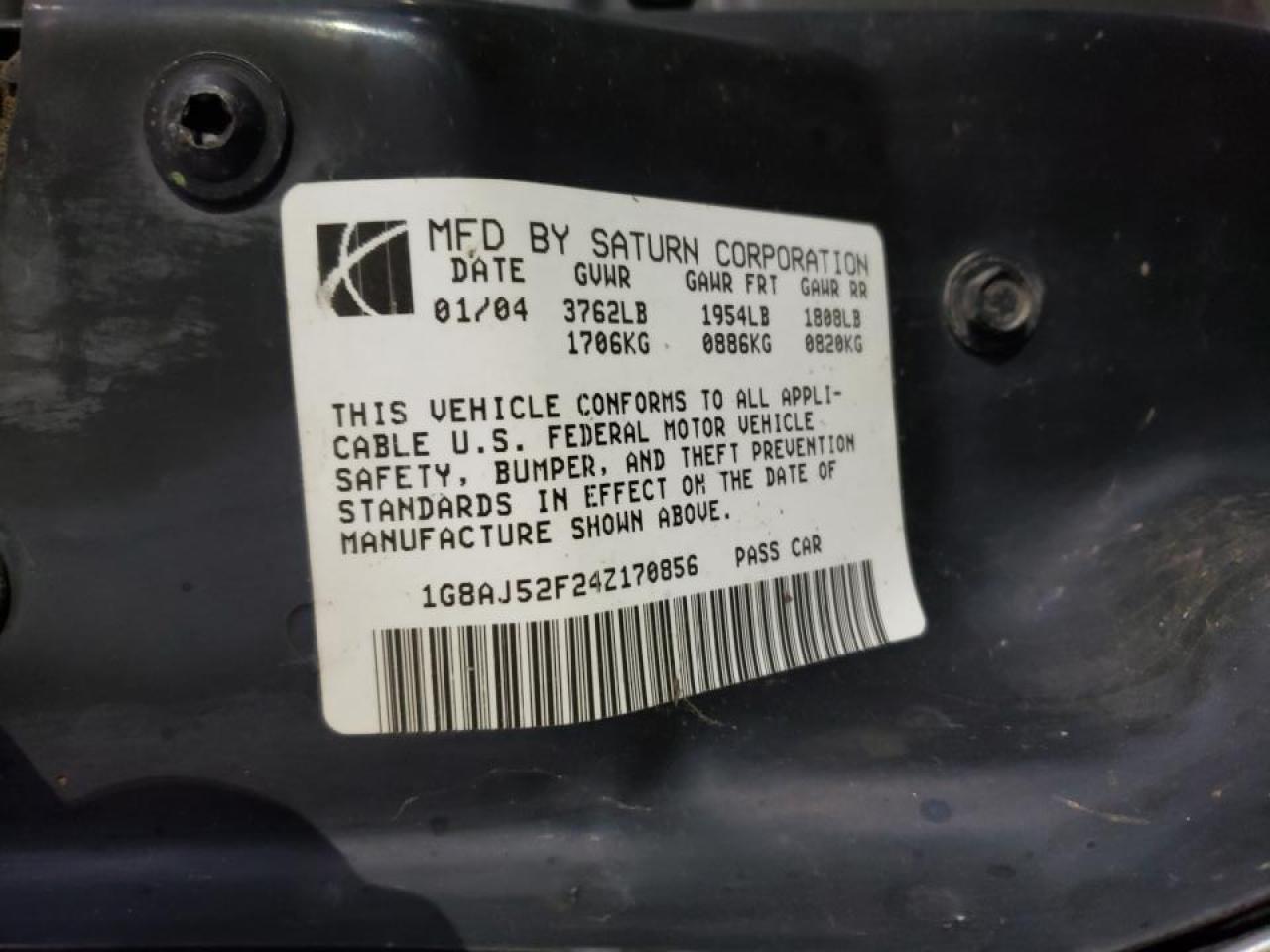 Photo 10 from auction – 2004 SATURN ION LEVEL with VIN 1G8AJ52F24Z170856