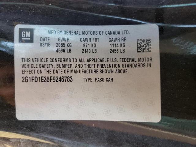 Photo 10 from auction – 2015 CHEVROLET CAMARO LT with VIN 2G1FD1E35F9246783