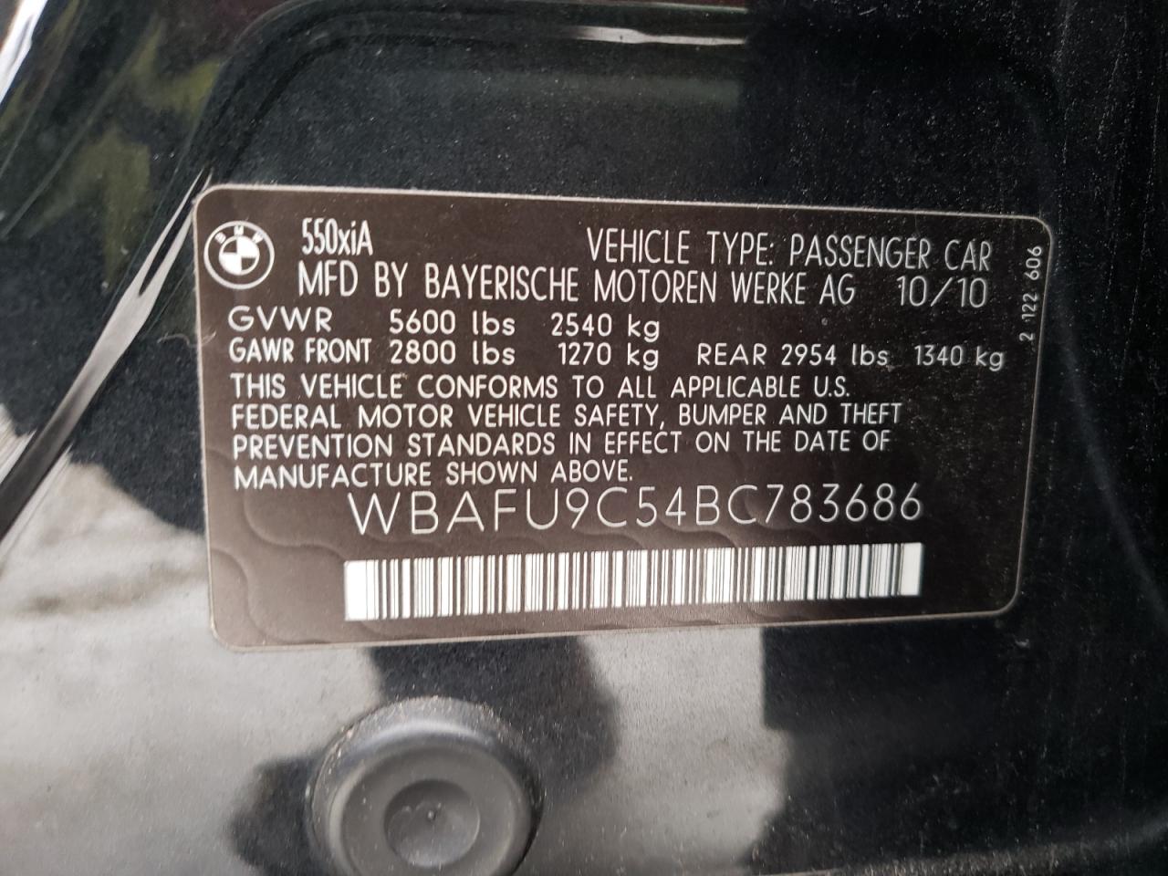 Photo 10 from auction – 2011 BMW 550 XI with VIN WBAFU9C54BC783686