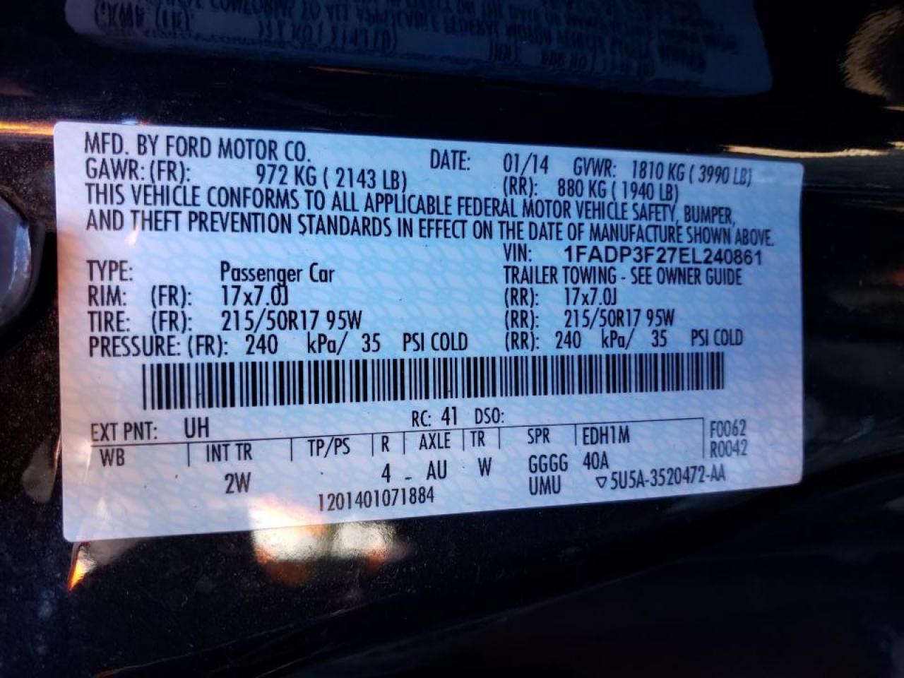 Photo 10 from auction – 2014 FORD FOCUS SE with VIN 1FADP3F27EL240861