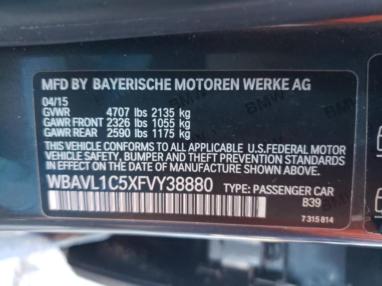 Photo 10 from auction – 2015 BMW X1 XDRIVE2 with VIN WBAVL1C5XFVY38880