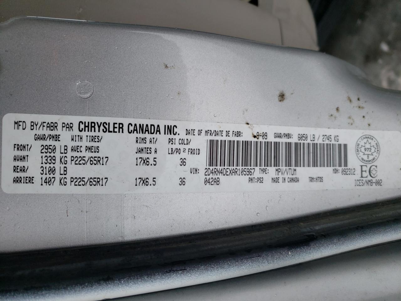 Photo 10 from auction – 2010 DODGE GRAND CARA with VIN 2D4RN4DEXAR105967