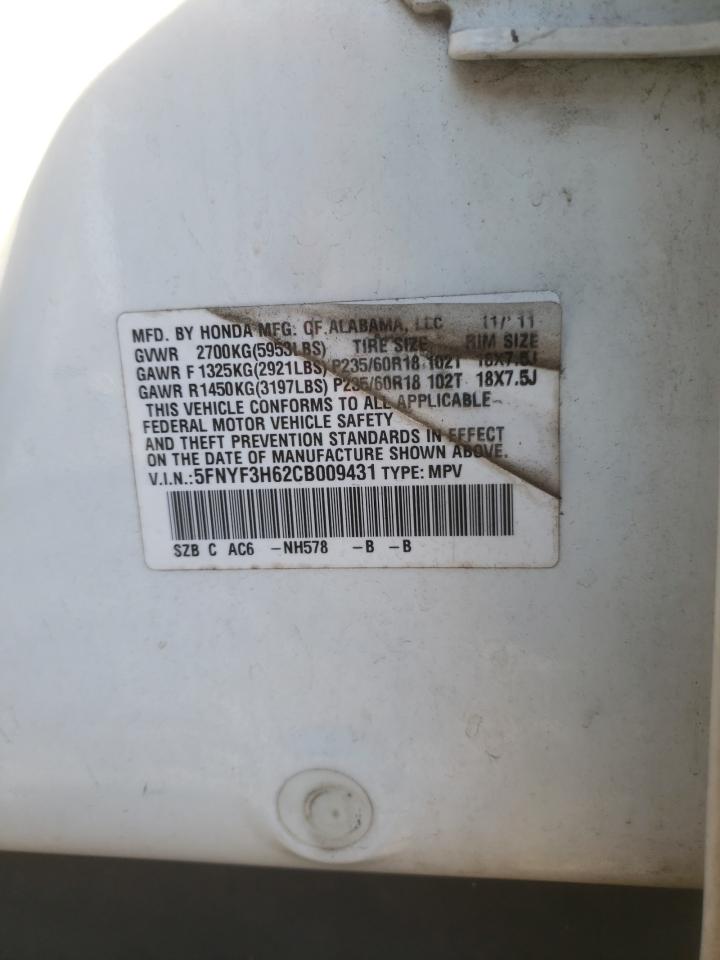 Photo 10 from auction – 2012 HONDA PILOT EXL with VIN 5FNYF3H62CB009431