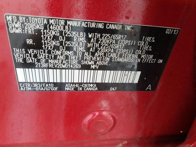 Photo 10 from auction – 2013 TOYOTA RAV4 XLE with VIN 2T3RFREV2DW014269