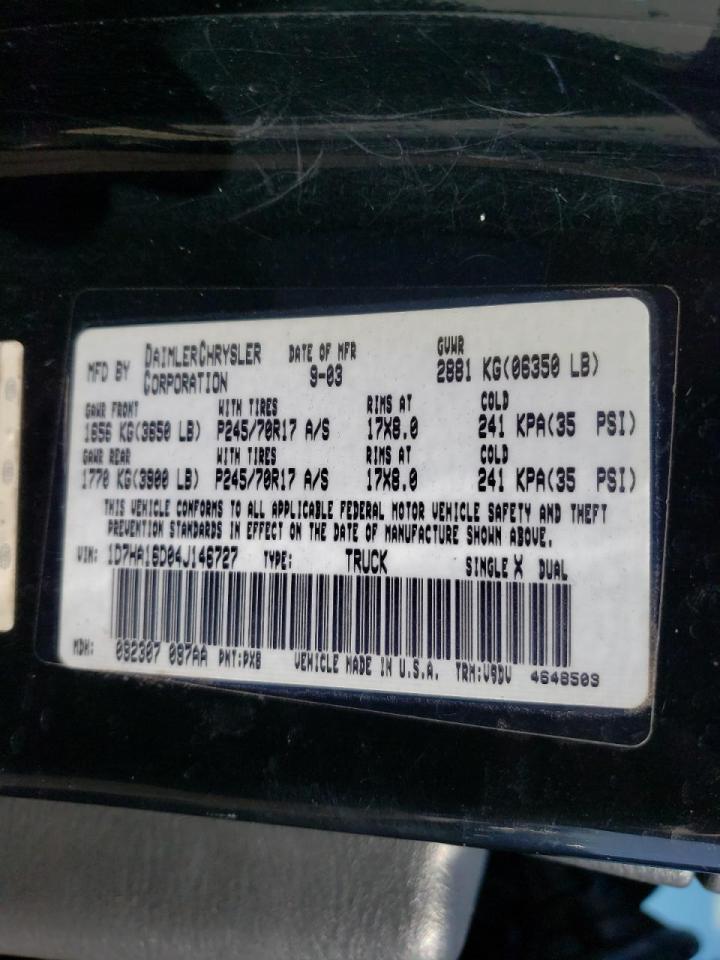 Photo 10 from auction – 2004 DODGE RAM 1500 S with VIN 1D7HA16D04J146727