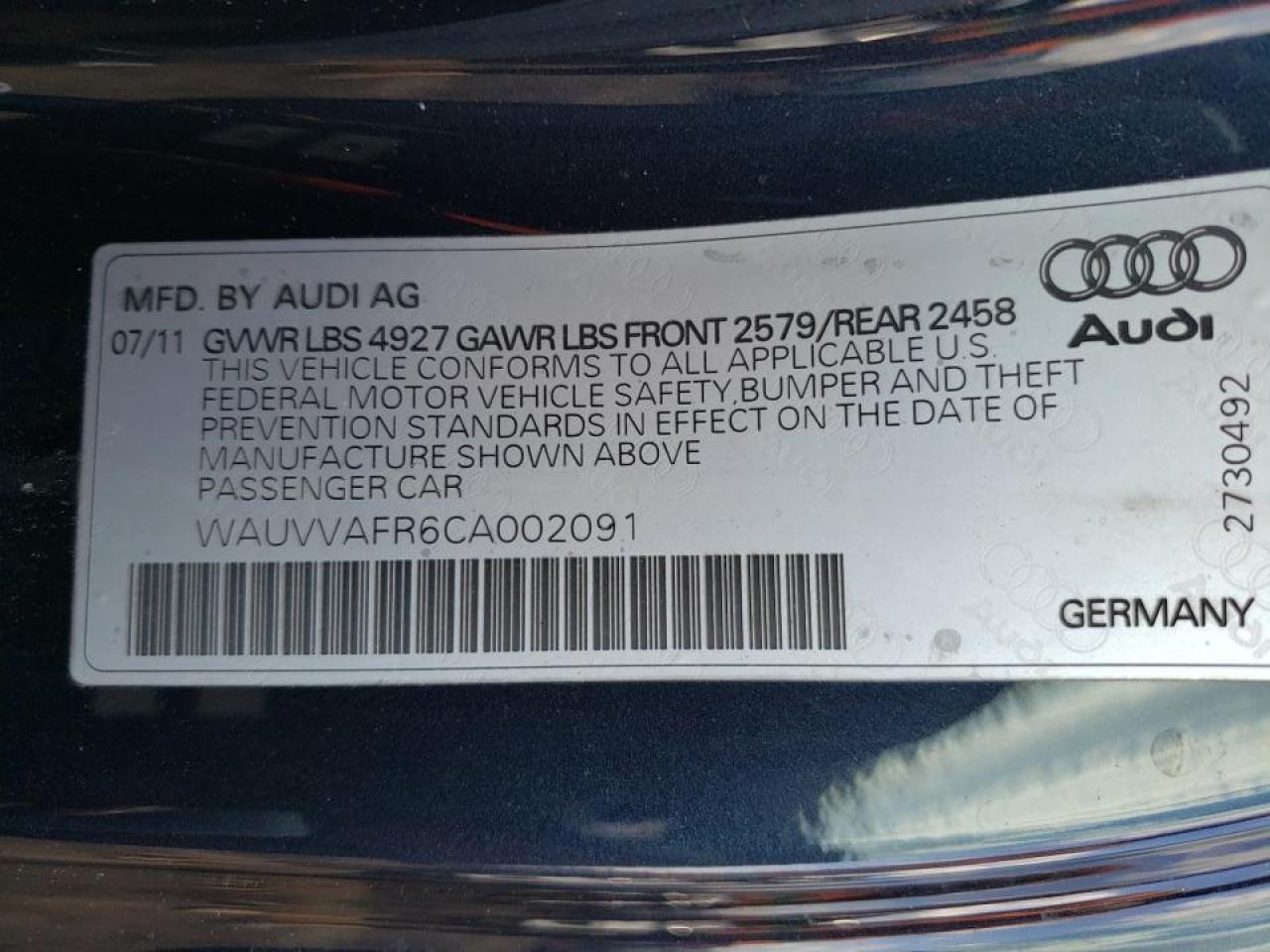 Photo 10 from auction – 2012 AUDI S5 PRESTIG with VIN WAUVVAFR6CA002091