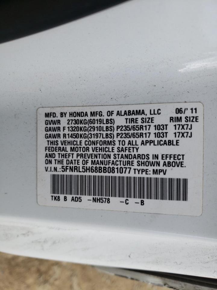 Photo 10 from auction – 2011 HONDA ODYSSEY EX with VIN 5FNRL5H68BB081077