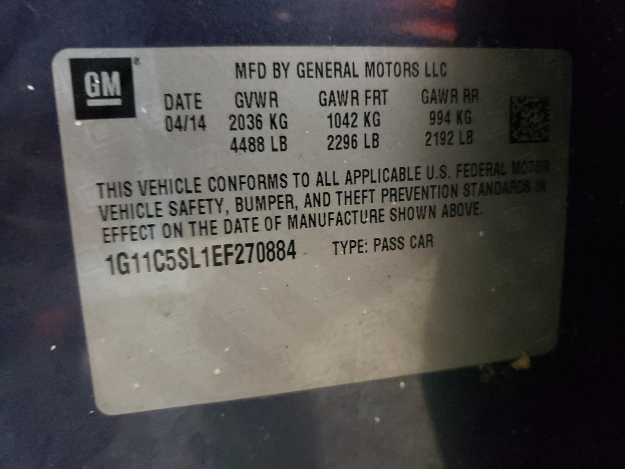 Photo 10 from auction – 2014 CHEVROLET MALIBU 1LT with VIN 1G11C5SL1EF270884