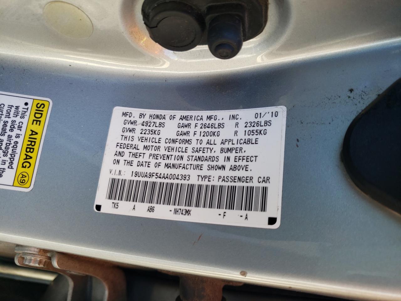 Photo 10 from auction – 2010 ACURA TL with VIN 19UUA9F54AA004393