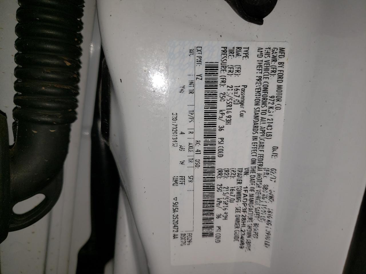 Photo 10 from auction – 2017 FORD FOCUS SE with VIN 1FADP3F28HL234989