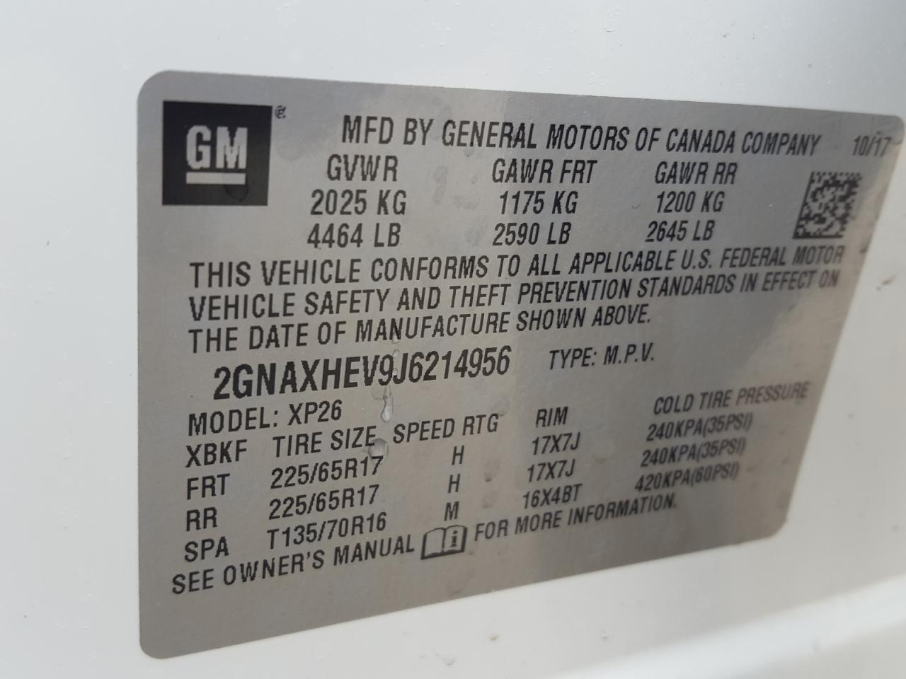 Photo 10 from auction – 2018 CHEVROLET EQUINOX LS with VIN 2GNAXHEV9J6214956