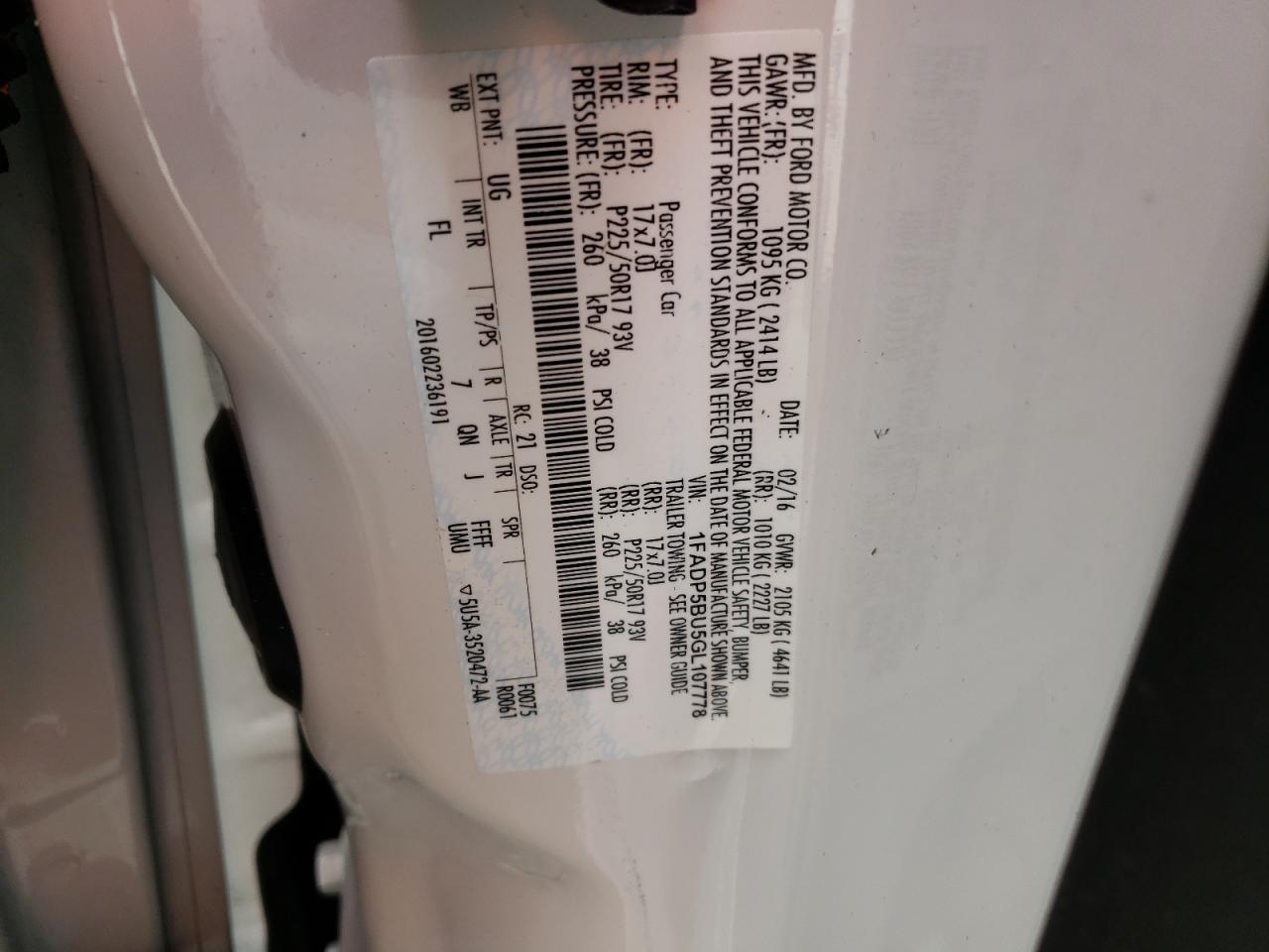 Photo 10 from auction – 2016 FORD C-MAX SEL with VIN 1FADP5BU5GL107778