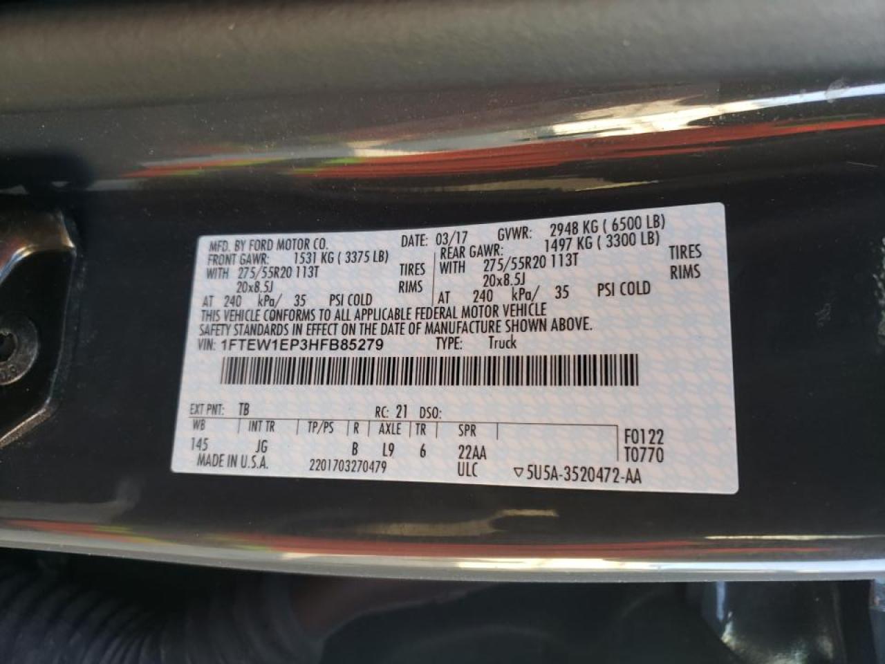 Photo 10 from auction – 2017 FORD F150 SUPER with VIN 1FTEW1EP3HFB85279
