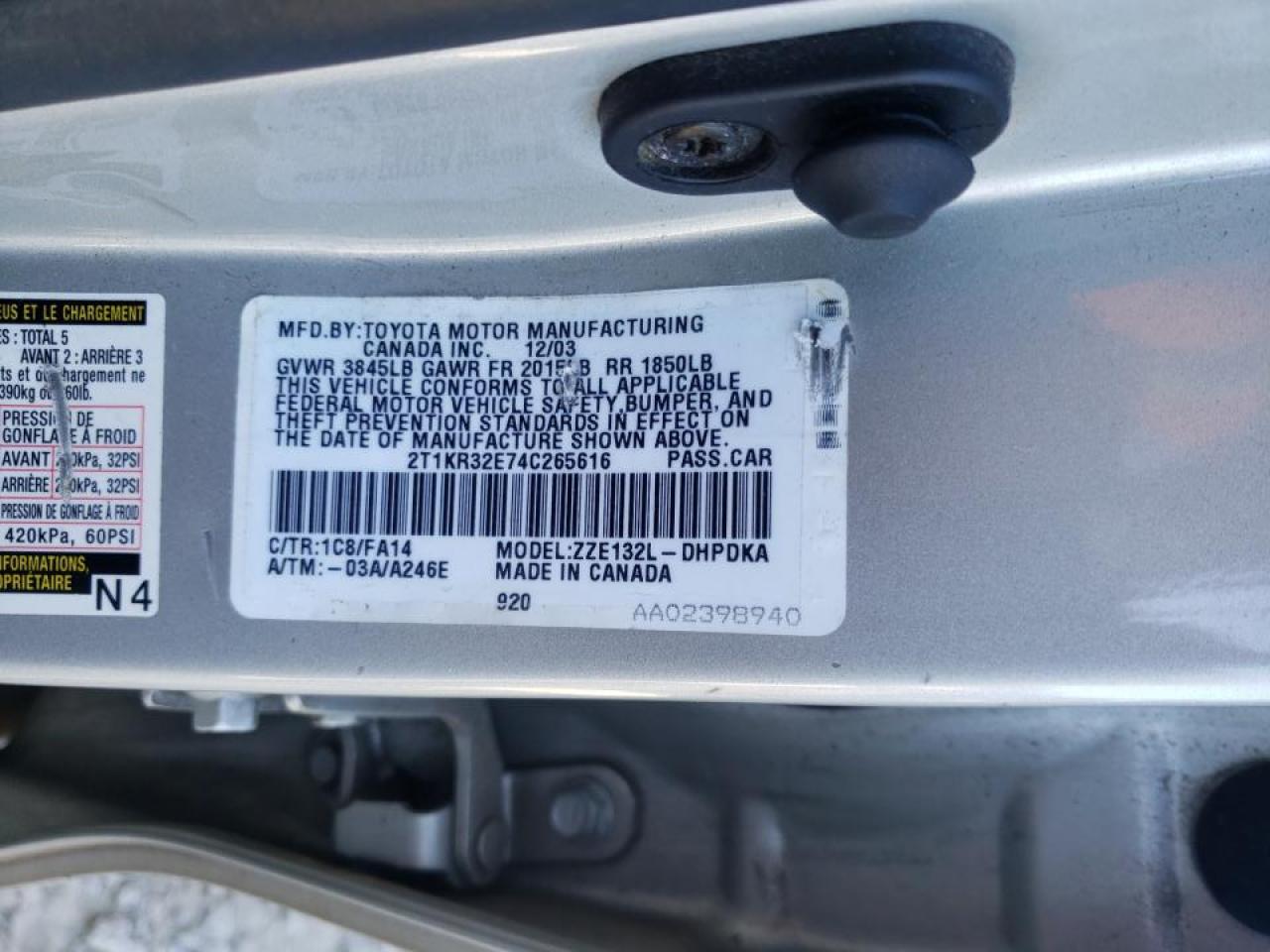 Photo 10 from auction – 2004 TOYOTA MATRIX with VIN 2T1KR32E74C265616