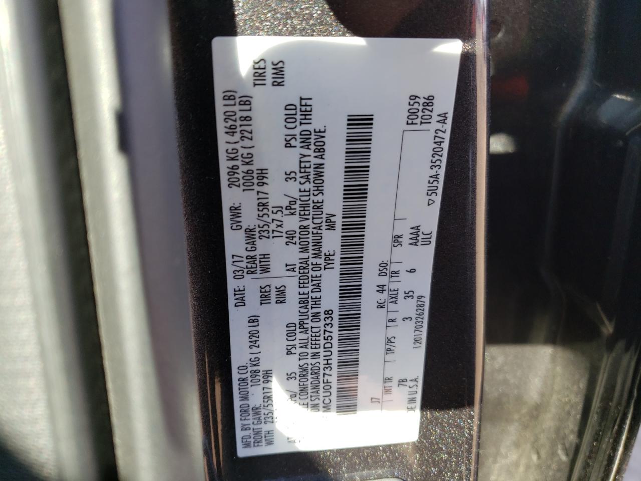 Photo 10 from auction – 2017 FORD ESCAPE S with VIN 1FMCU0F73HUD57338