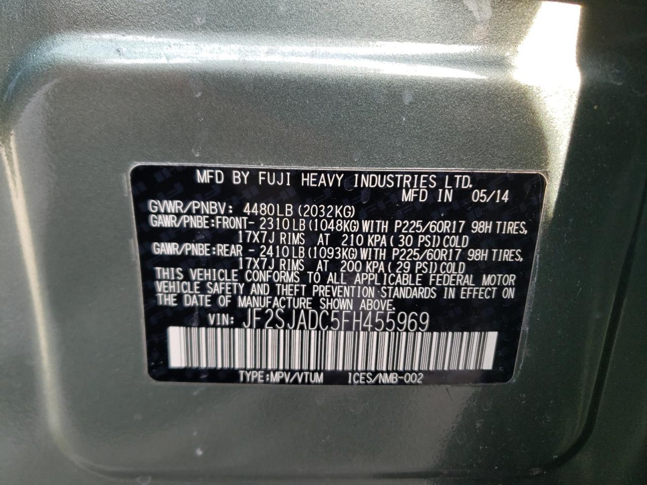 Photo 10 from auction – 2015 SUBARU FORESTER 2 with VIN JF2SJADC5FH455969