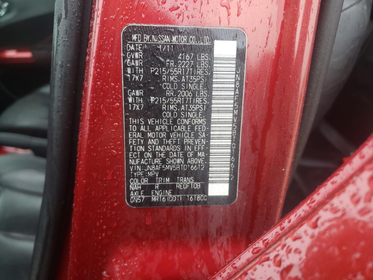 Photo 10 from auction – 2011 NISSAN JUKE S with VIN JN8AF5MV5BT016612