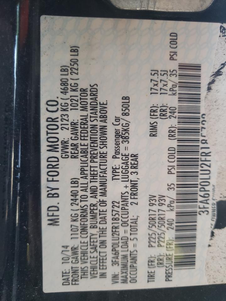Photo 10 from auction – 2015 FORD FUSION SE with VIN 3FA6P0LU2FR185722