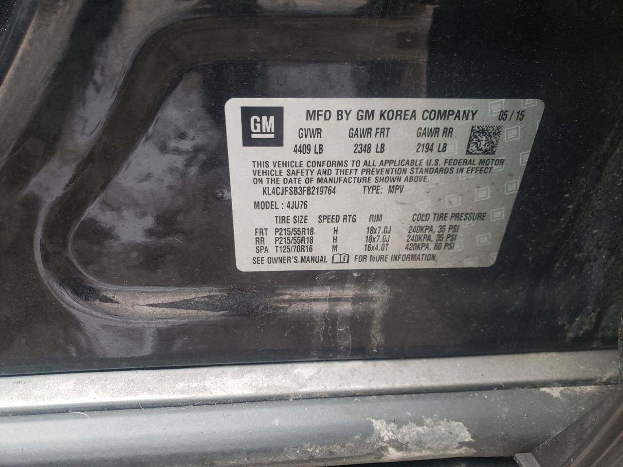 Photo 10 from auction – 2015 BUICK ENCORE CON with VIN KL4CJFSB3FB219764
