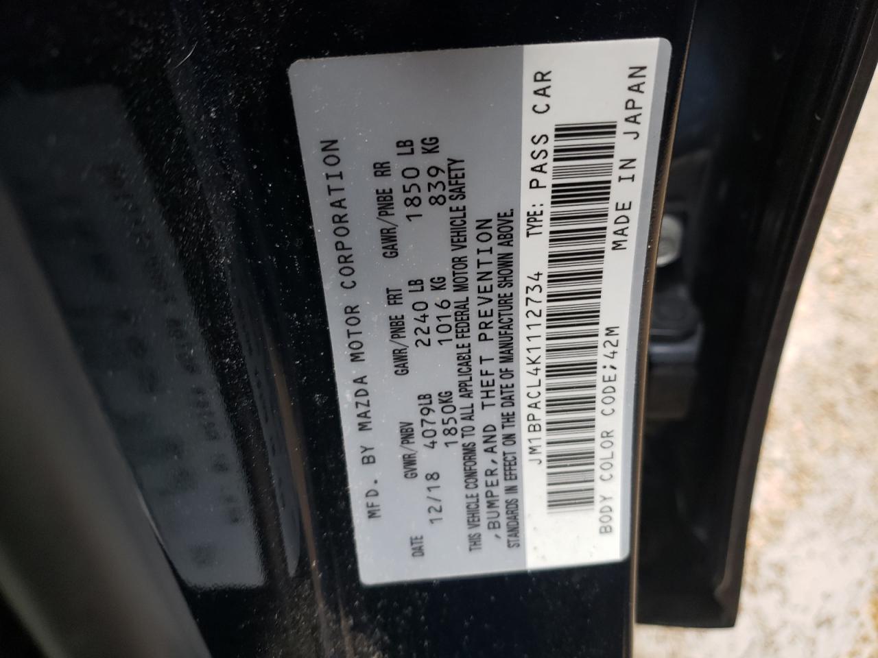 Photo 10 from auction – 2019 MAZDA 3 PREFERRE with VIN JM1BPACL4K1112734