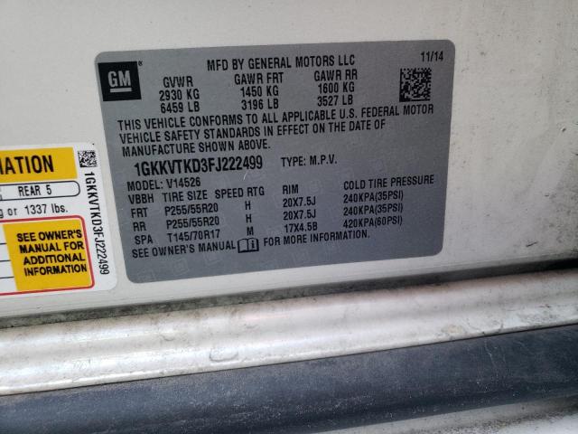 Photo 10 from auction – 2015 GMC ACADIA DEN with VIN 1GKKVTKD3FJ222499