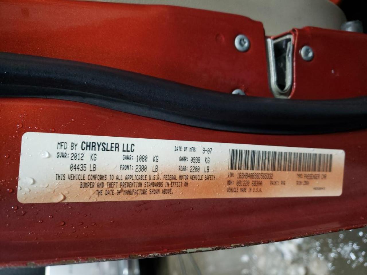 Photo 10 from auction – 2008 DODGE CALIBER with VIN 1B3HB48B98D565332