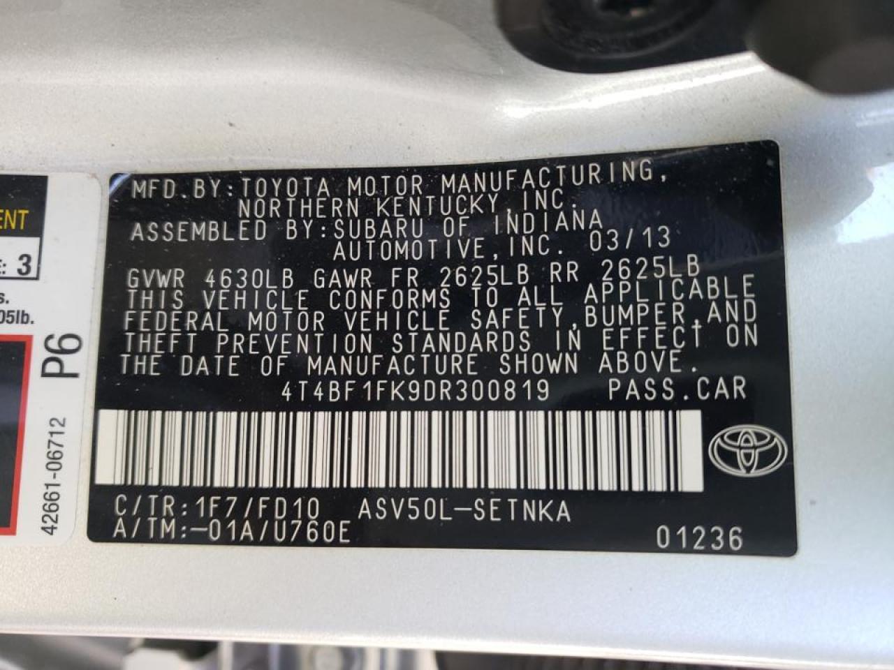 Photo 10 from auction – 2013 TOYOTA CAMRY L with VIN 4T4BF1FK9DR300819