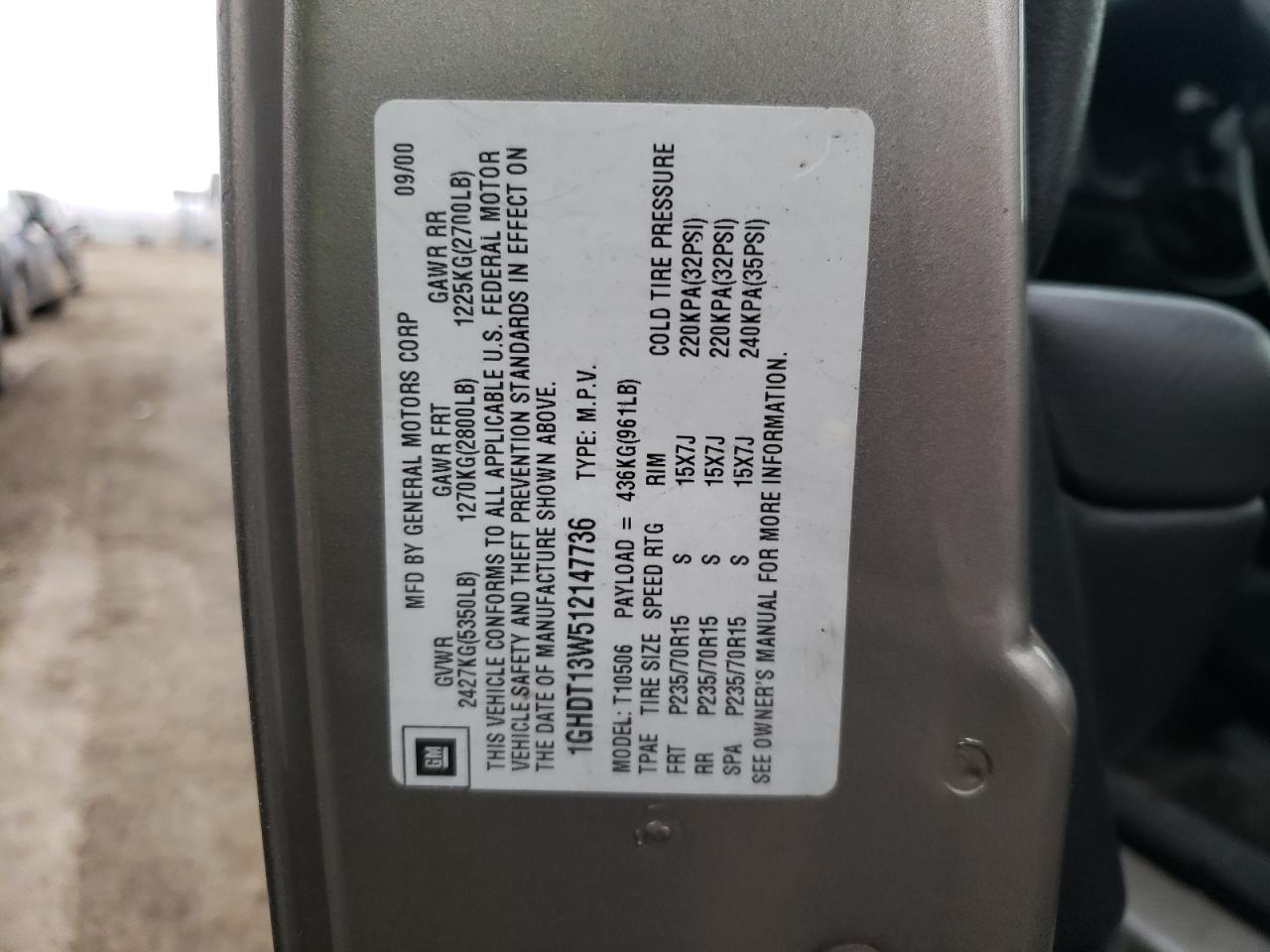 Photo 10 from auction – 2001 OLDSMOBILE BRAVADA with VIN 1GHDT13W512147736