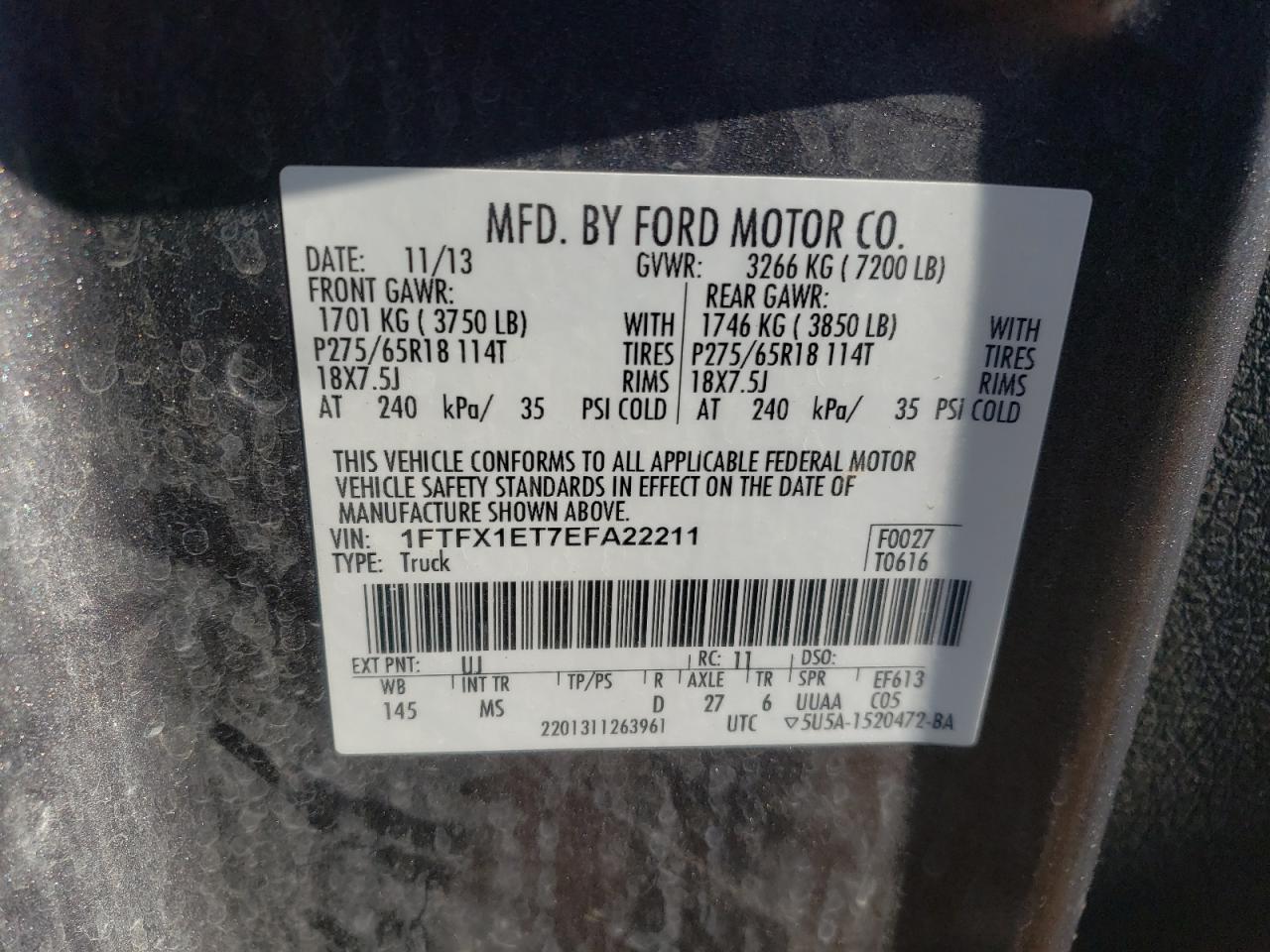 Photo 10 from auction – 2014 FORD F150 SUPER with VIN 1FTFX1ET7EFA22211