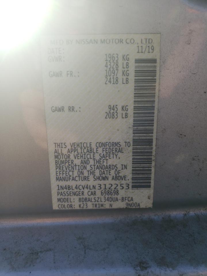 Photo 10 from auction – 2020 NISSAN ALTIMA SR with VIN 1N4BL4CV4LN312253