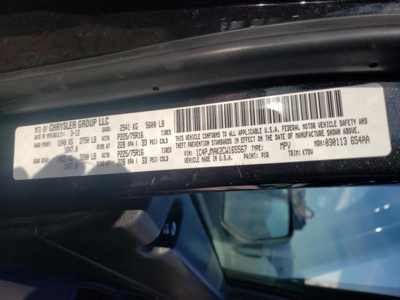 Photo 10 from auction – 2012 JEEP LIBERTY SP with VIN 1C4PJMAK2CW165567