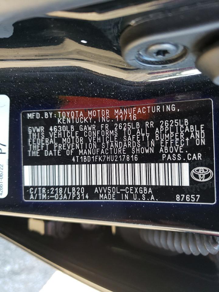 Photo 10 from auction – 2017 TOYOTA CAMRY HYBR with VIN 4T1BD1FK7HU217816