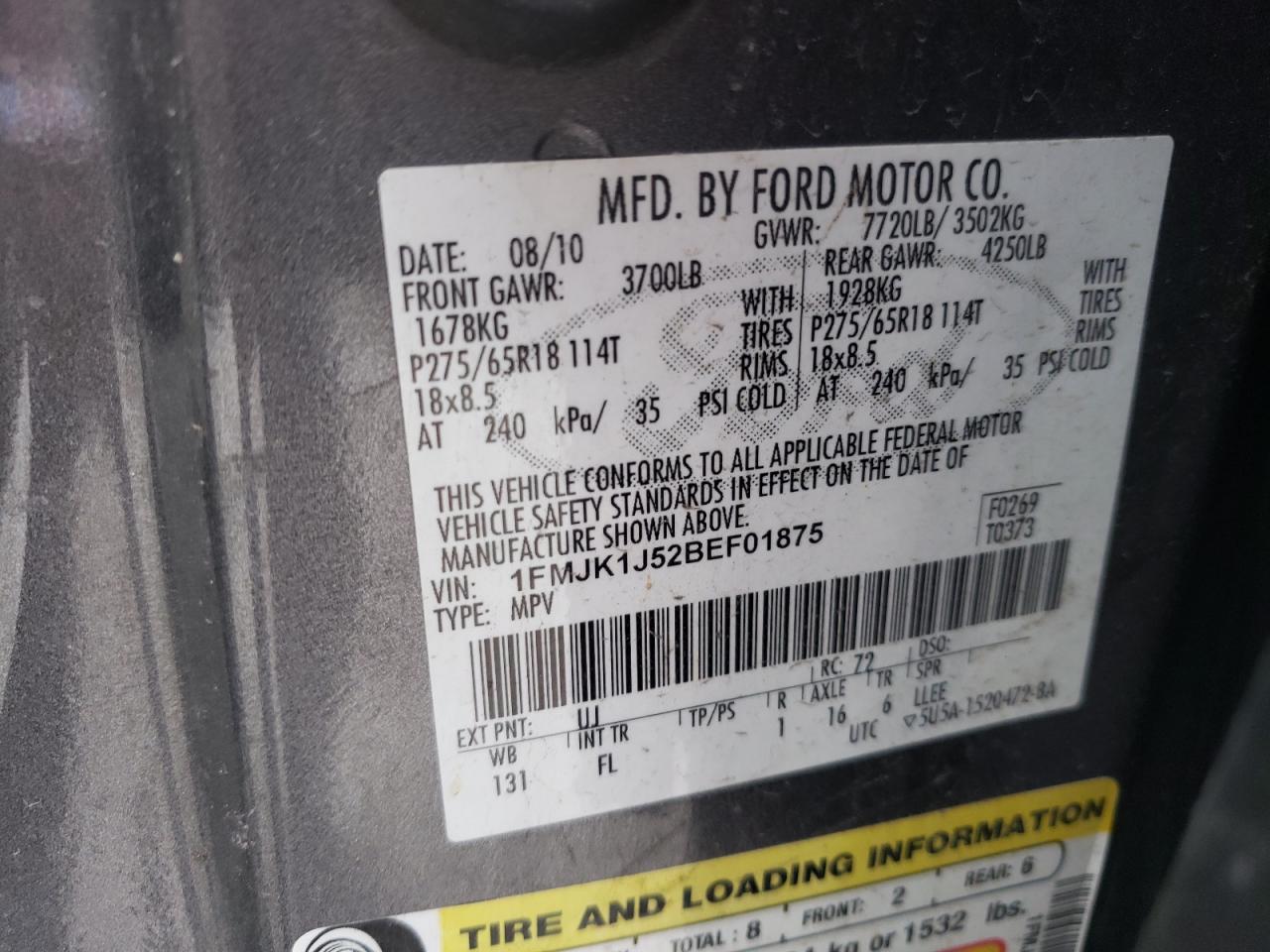 Фото 10 с аукциона – 2011 FORD EXPEDITION с VIN 1FMJK1J52BEF01875