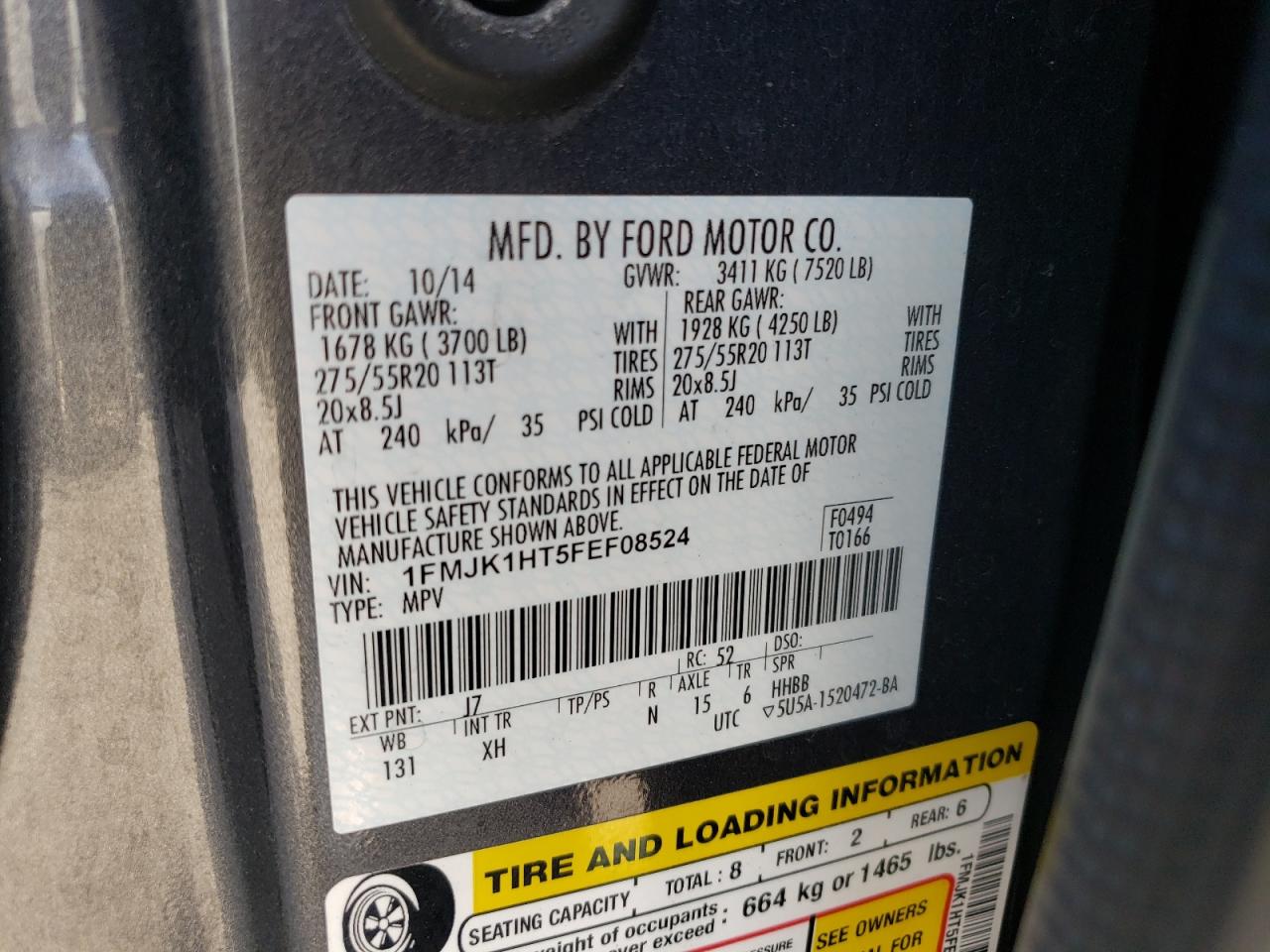 Photo 10 from auction – 2015 FORD EXPEDITION with VIN 1FMJK1HT5FEF08524