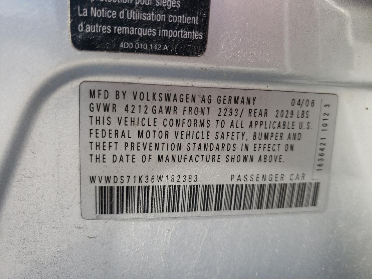 Photo 10 from auction – 2006 VOLKSWAGEN RABBIT with VIN WVWDS71K36W182383