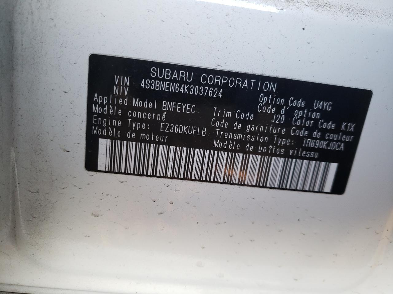 Photo 10 from auction – 2019 SUBARU LEGACY 3.6 with VIN 4S3BNEN64K3037624