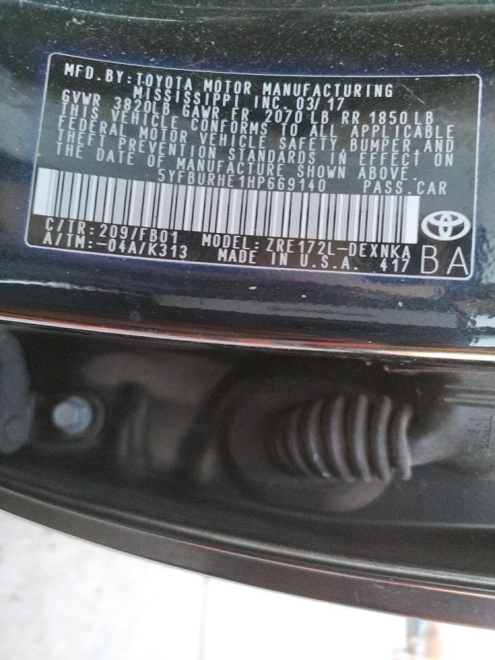 Photo 10 from auction – 2017 TOYOTA COROLLA L with VIN 5YFBURHE1HP669140