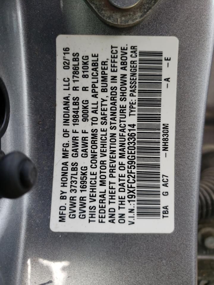 Photo 10 from auction – 2016 HONDA CIVIC LX with VIN 19XFC2F59GE033614