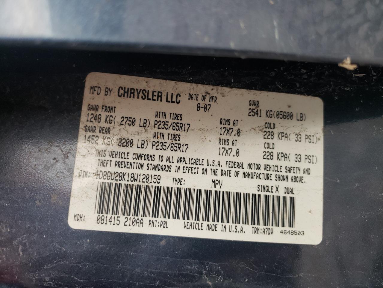 Photo 10 from auction – 2008 DODGE NITRO SXT with VIN 1D8GU28K18W120159