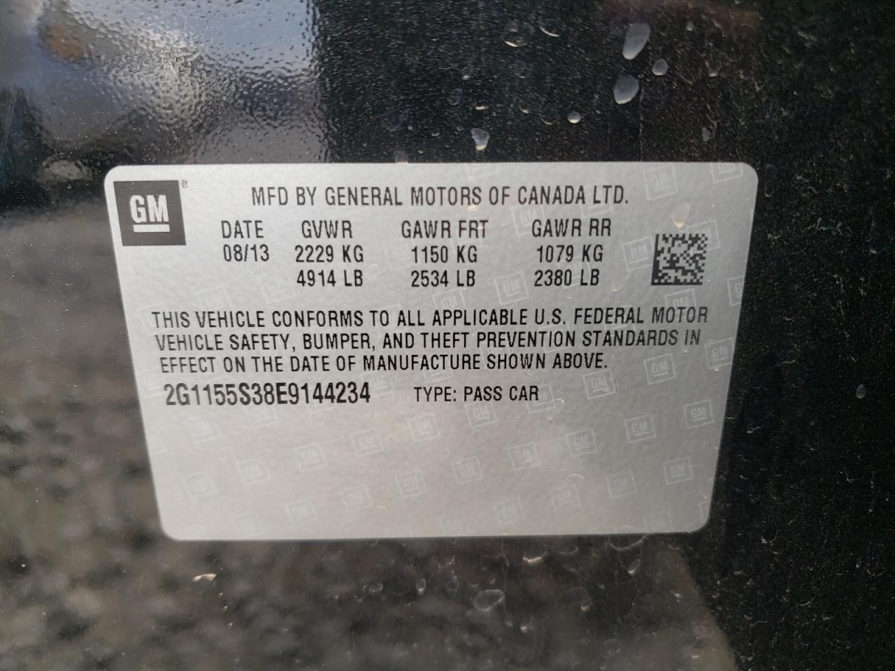 Photo 10 from auction – 2014 CHEVROLET IMPALA LTZ with VIN 2G1155S38E9144234