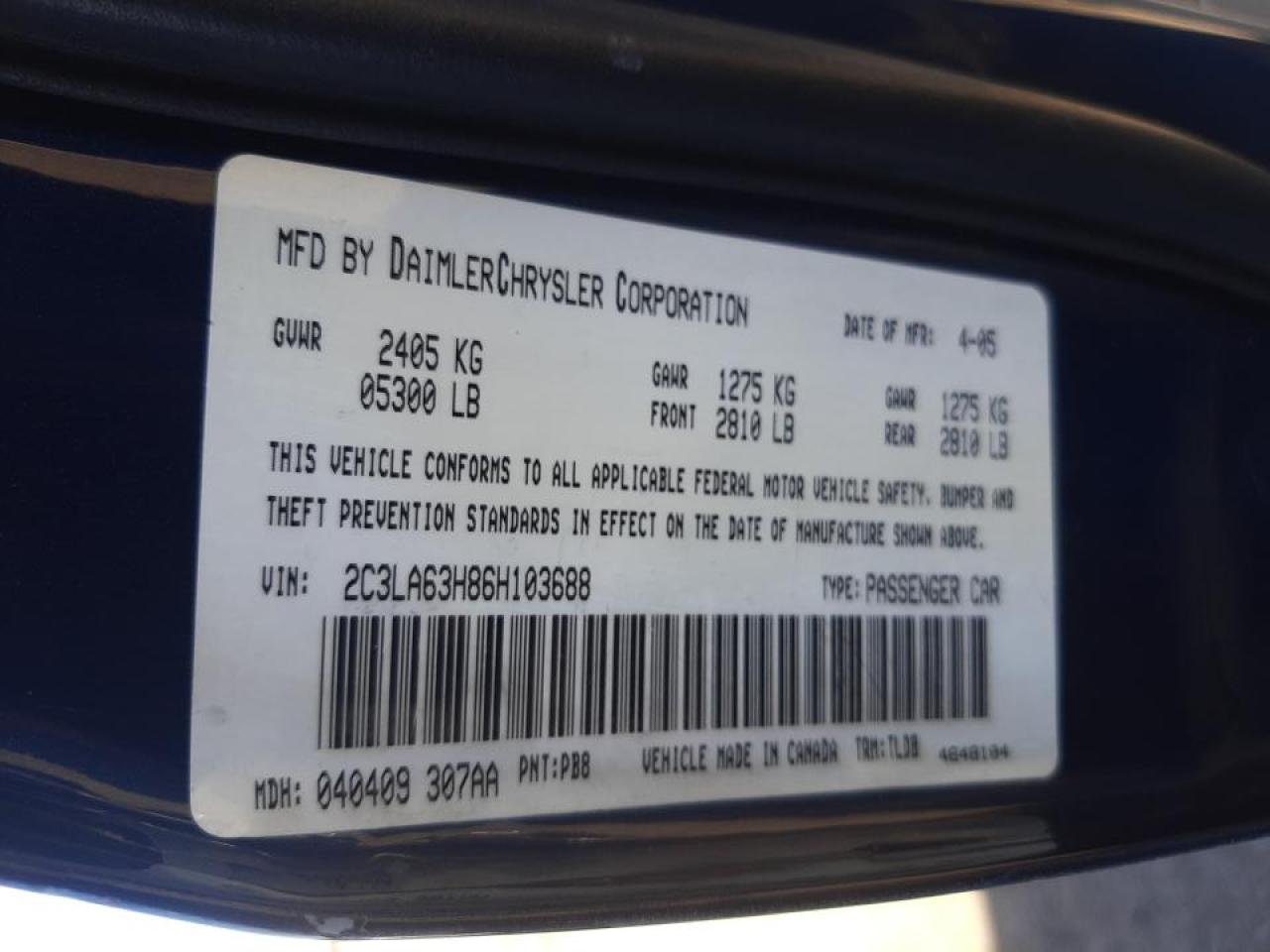 Photo 10 from auction – 2006 CHRYSLER 300C with VIN 2C3LA63H86H103688