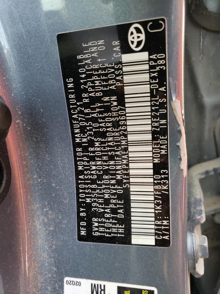 Photo 10 from auction – 2021 TOYOTA COROLLA LE with VIN 5YFEPMAE1MP269607