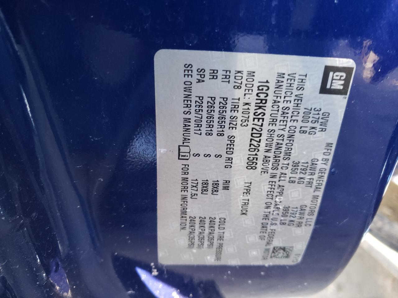 Photo 10 from auction – 2013 CHEVROLET SILVERADO with VIN 1GCRKSE72DZ261568