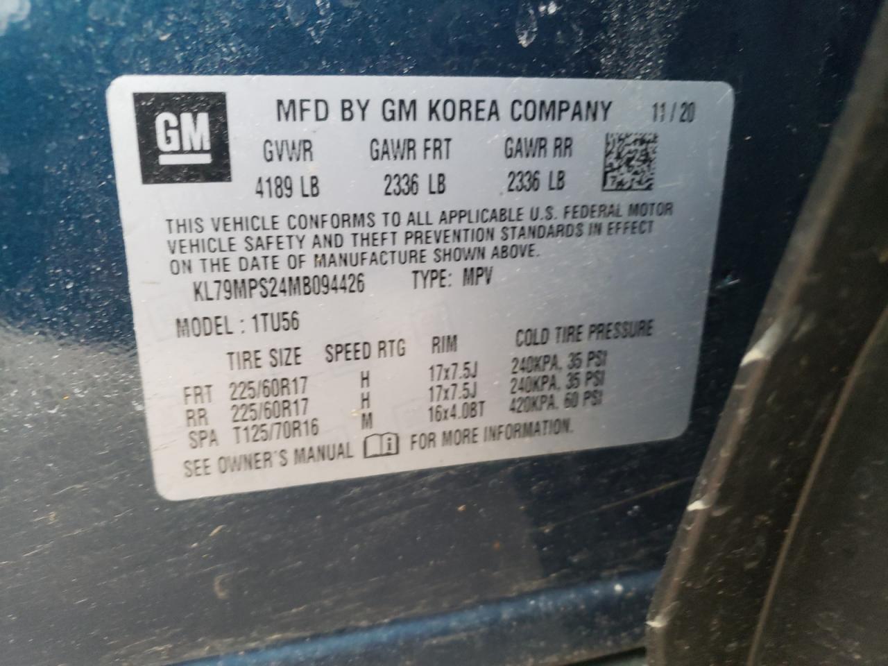 Photo 10 from auction – 2021 CHEVROLET TRAILBLAZE with VIN KL79MPS24MB094426