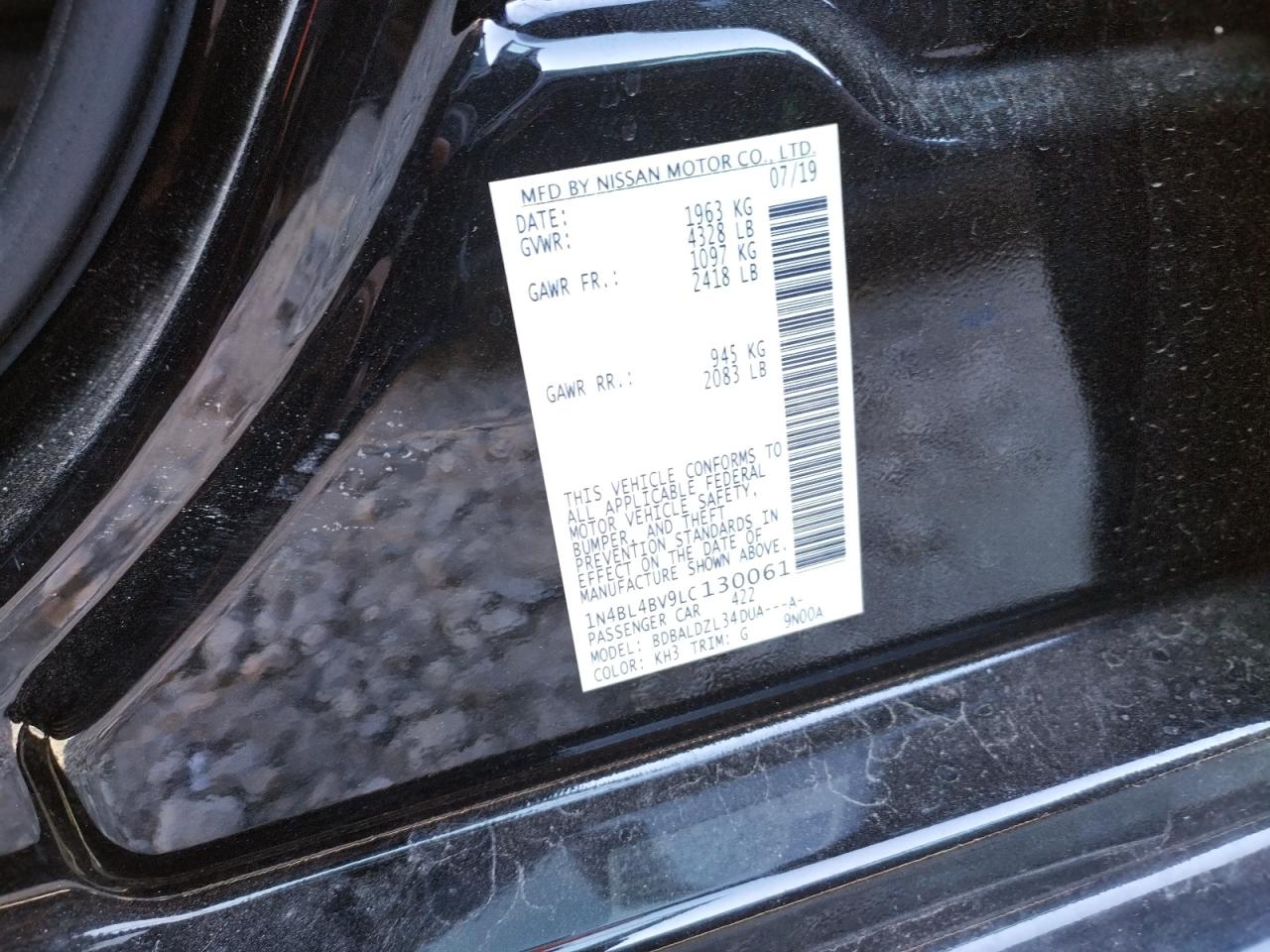Photo 10 from auction – 2020 NISSAN ALTIMA S with VIN 1N4BL4BV9LC130061
