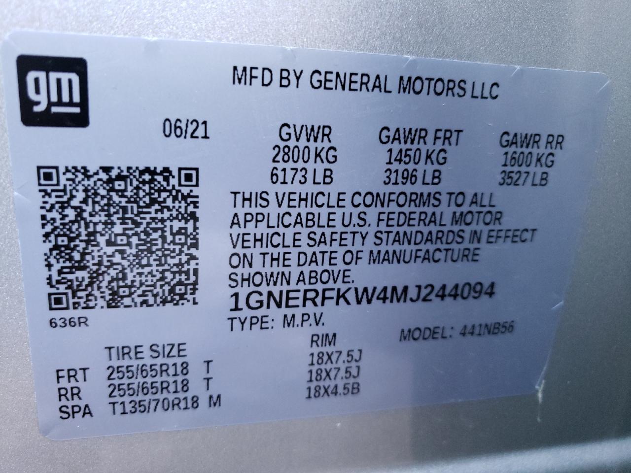 Photo 10 from auction – 2021 CHEVROLET TRAVERSE L with VIN 1GNERFKW4MJ244094