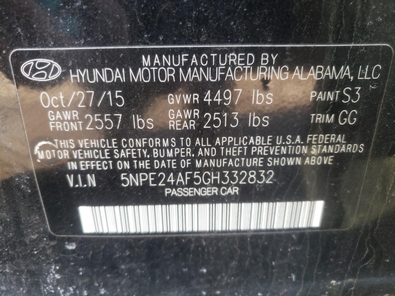 Photo 10 from auction – 2016 HYUNDAI SONATA SE with VIN 5NPE24AF5GH332832