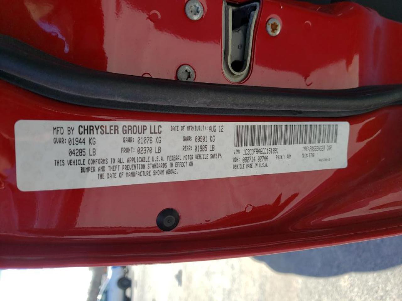 Photo 10 from auction – 2013 DODGE DART SXT with VIN 1C3CDFBA6DD151891