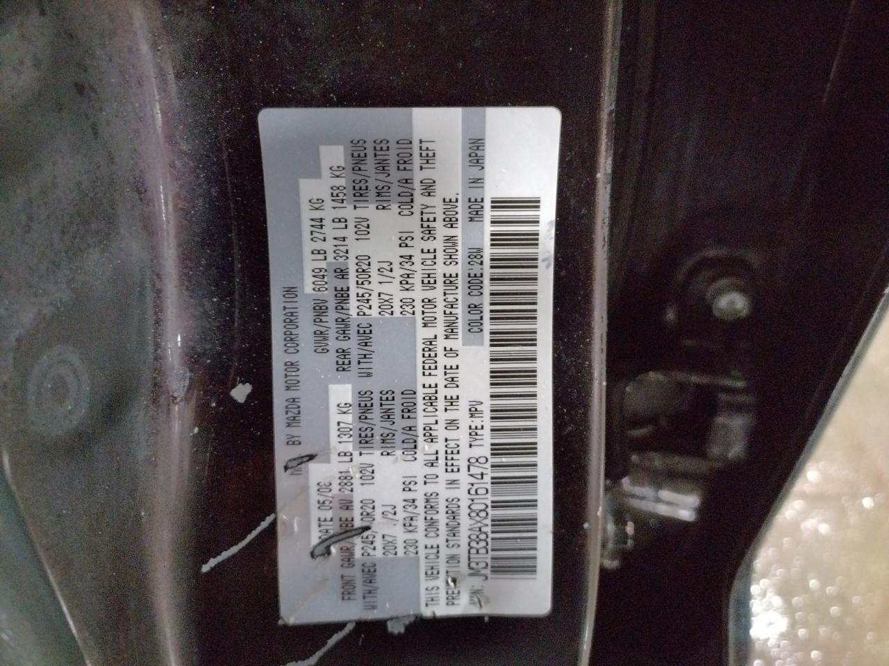 Photo 10 from auction – 2008 MAZDA CX-9 with VIN JM3TB38AX80161478